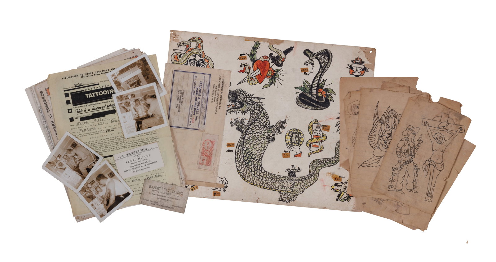 Ralph Miller Tattoo Flash, Photo, and Ephemera Archive (Pennsylvania, 1920-1970) Largest: 24 x 11 (1 of 20)
