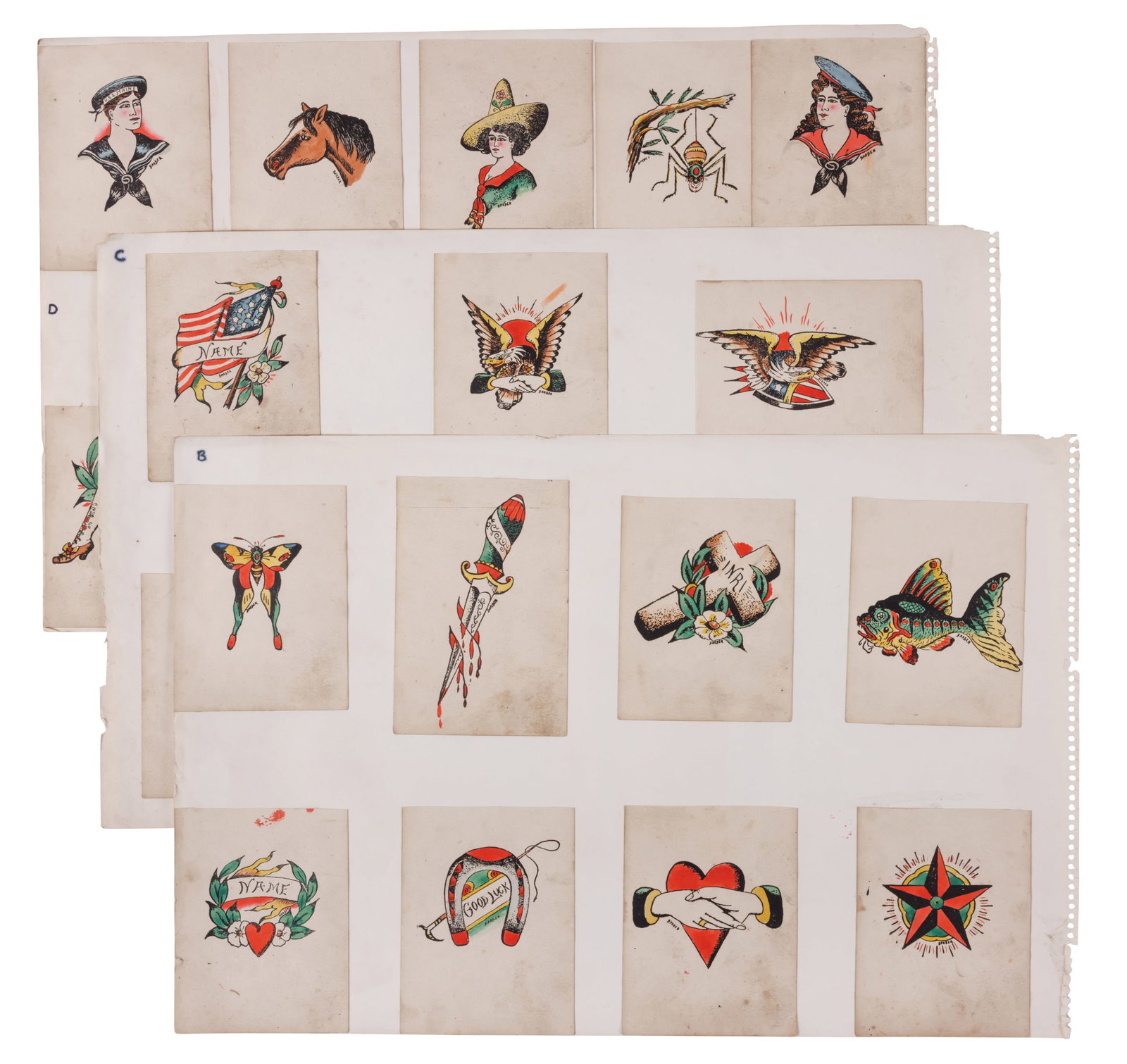 Twenty-Four Pages of Early Tattoo Designs by J.F. Barber (Cincinnati, ca. 1915) Page: 4 1/2 x 3 1/2 (1 of 8)