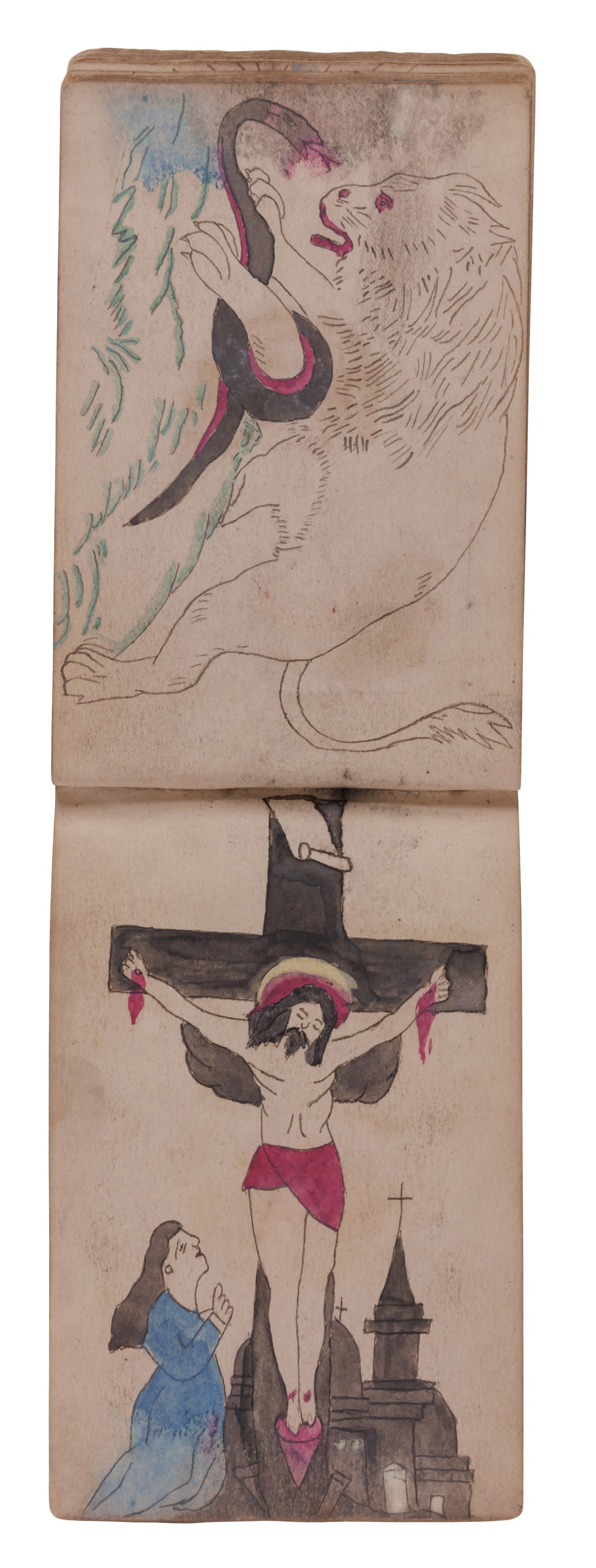 Early Book of Traditional Tattoo Designs (America, ca. 1920) 5 1/2 x 3 1/2 in. (14 x 8.9 cm.): Early Book of Traditional Tattoo Designs (America, ca. 1920) A small hand-painted book of tattoo designs by an unidentified American artist, ca. 1920. Comprising forty-six pages of patriotic, occupati