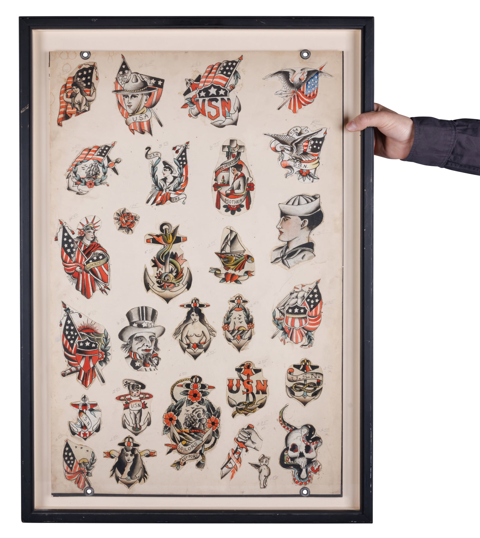 "Uncle Sam" and Other Patriotic Tattoo Designs by Joe Darpel [Folk Art - Outsider], (America, ca. (1 of 9)