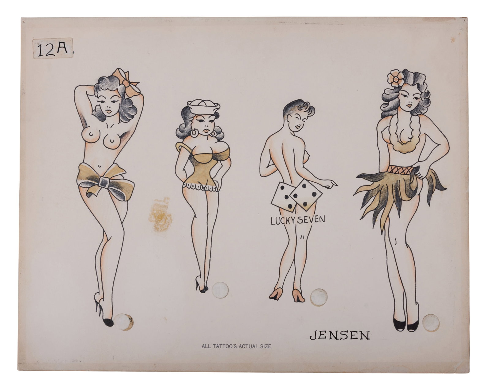 "Lucky Seven" and Other Pin-Up Tattoo Designs by Paul Rogers, Owen Jensen [Folk Art - Outsider] (1 of 2)