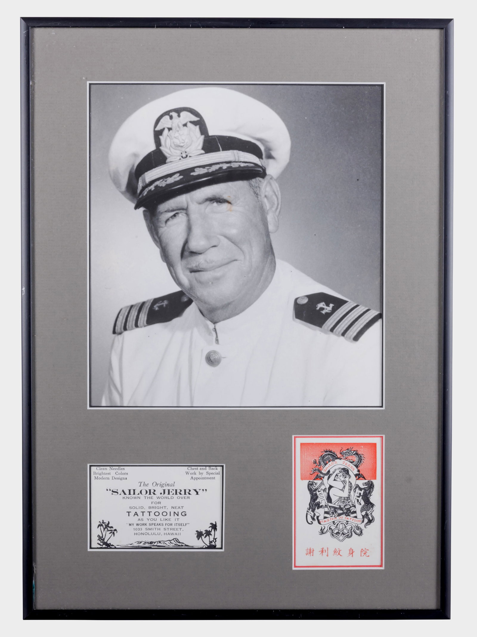 Two "Sailor Jerry" Collins Tattoo Artist Oversize Business Cards and Original Photo [Merchant (1 of 2)