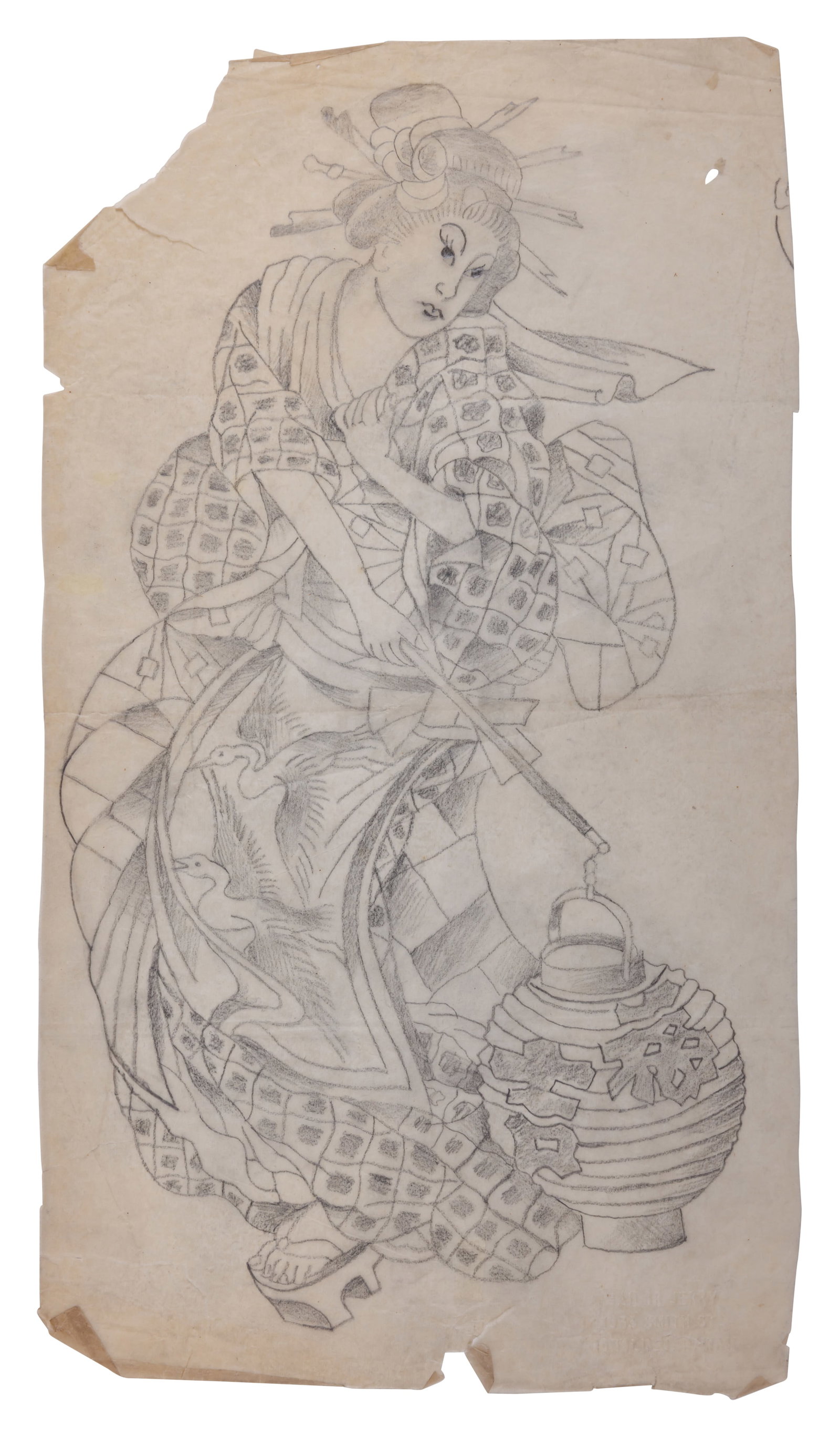 Large Geisha Tattoo Design by "Sailor Jerry" Collins (Honolulu, ca. 1960) 13 x 7 1/4 in. (33 x 18.4 (1 of 2)