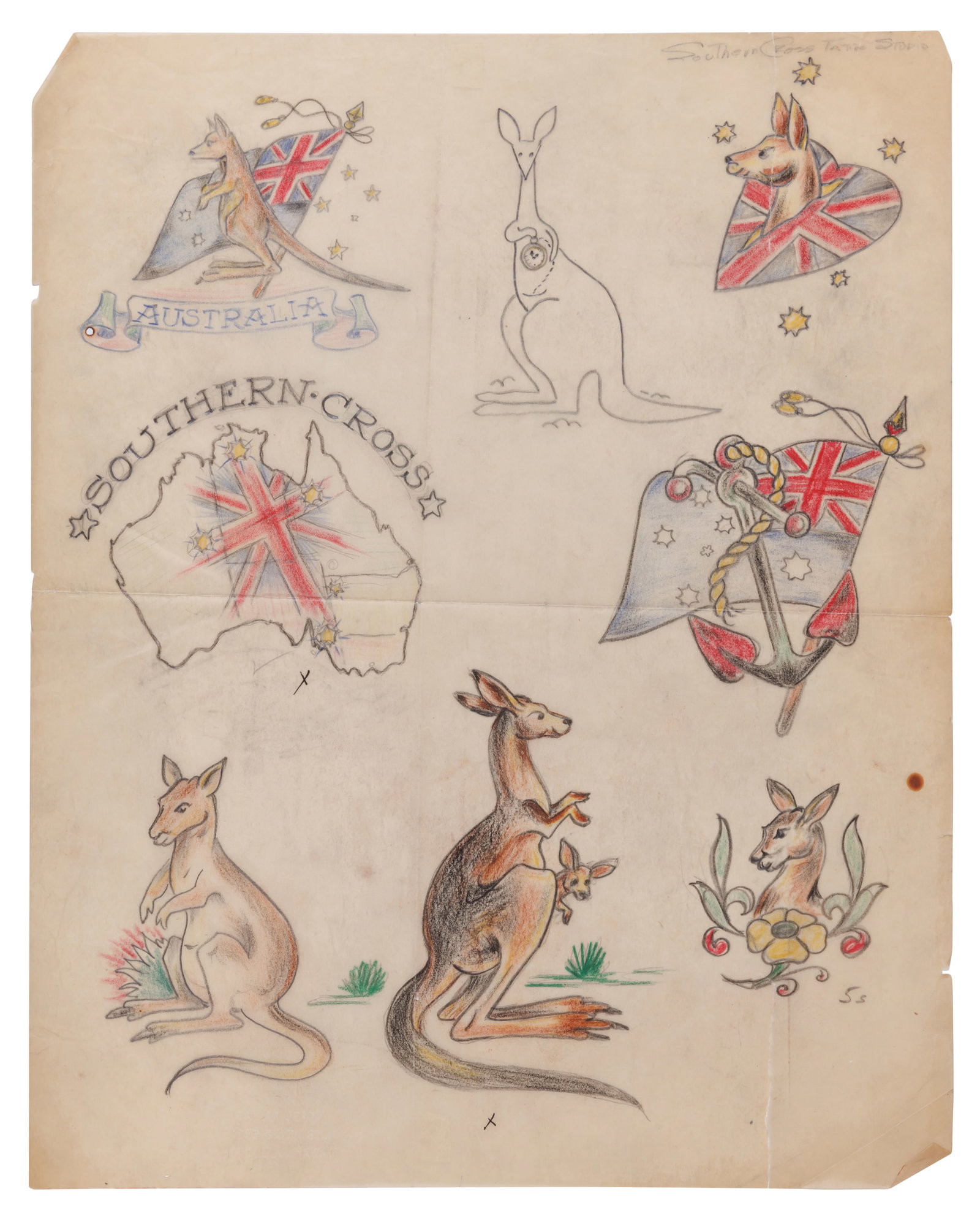 Australian Tattoo Designs by "Sailor Jerry" Collins [Kangaroo - Folk Art - Australia] (Honolulu, ca. (1 of 2)