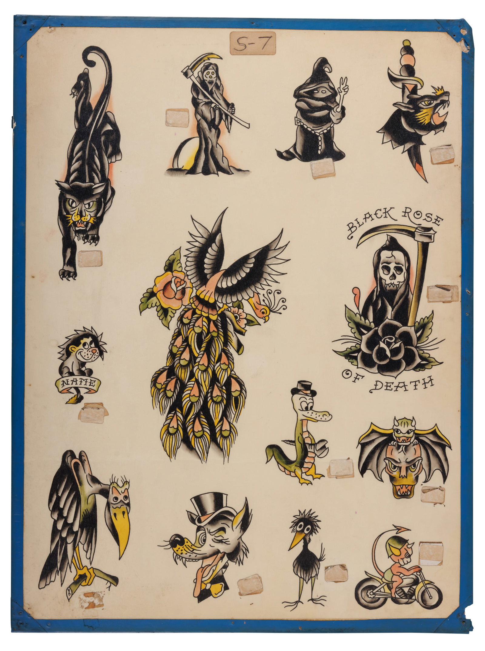 Grim Reaper and Other Tattoo Designs by Bob Shaw [Folk Art - Outsider - Nu-Pike] (Long Beach, ca. (1 of 2)