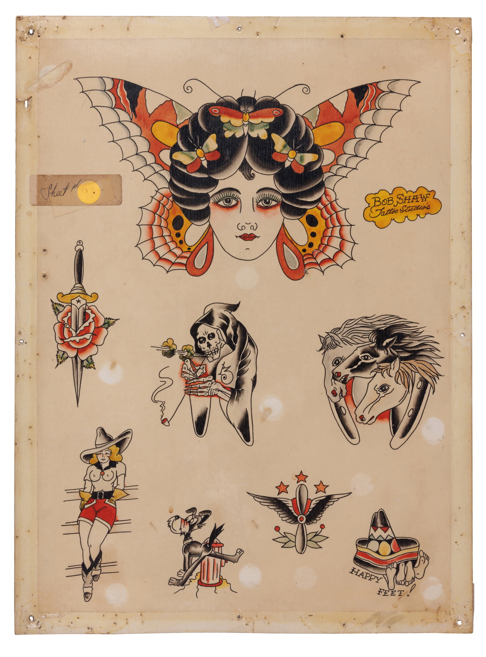 Butterfly Girl and Other Tattoo Designs by Bob Shaw (Long Beach, ca. 1975) 20 x 15 in. (50.8 x 38.1 (1 of 2)