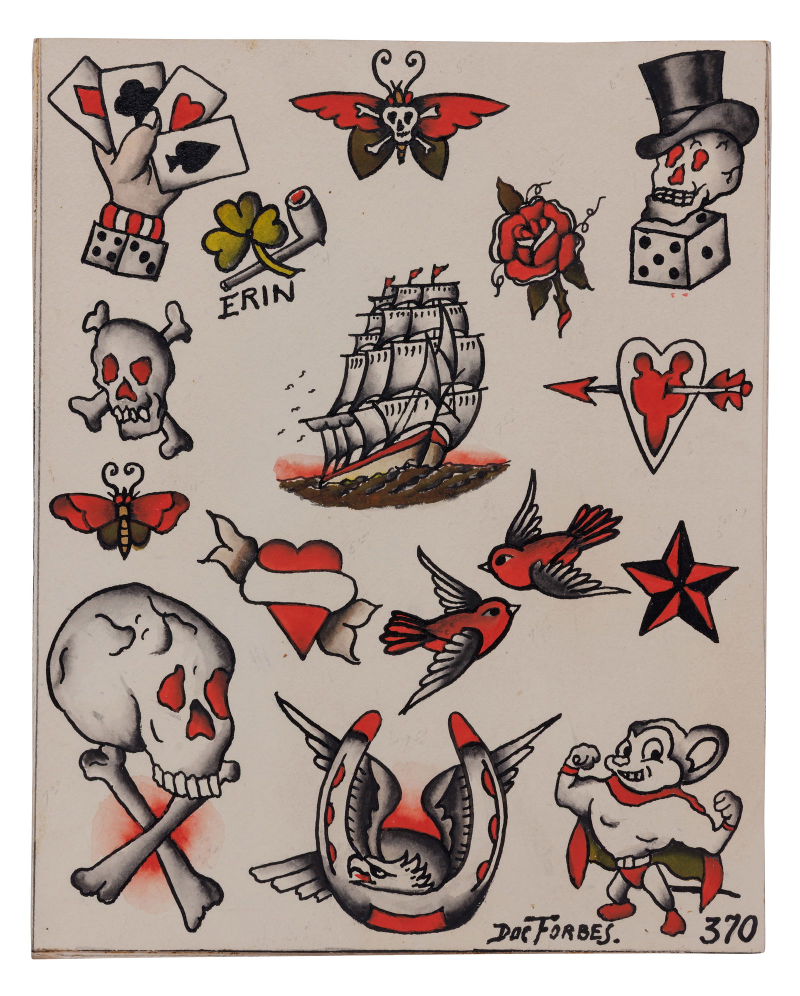 Skulls, Butterflies, and Other Tattoo Designs by Doc Forbes (Vancouver, ca. 1950) 10 x 8 in. (25.4 x (1 of 2)