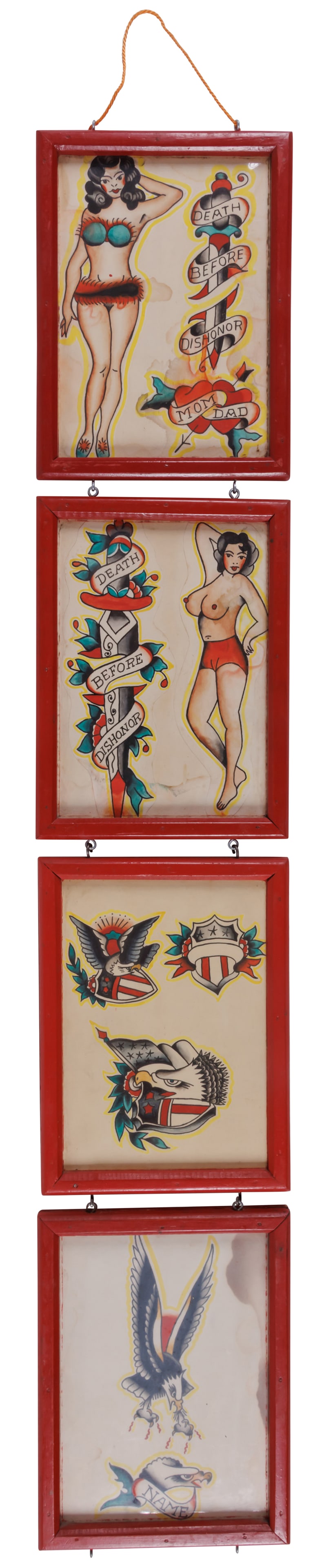Hanging American Eagle and Pin-Up Tattoo Flash by E.D. Horton [Folk Art - Outsider] (America, ca. (1 of 6)
