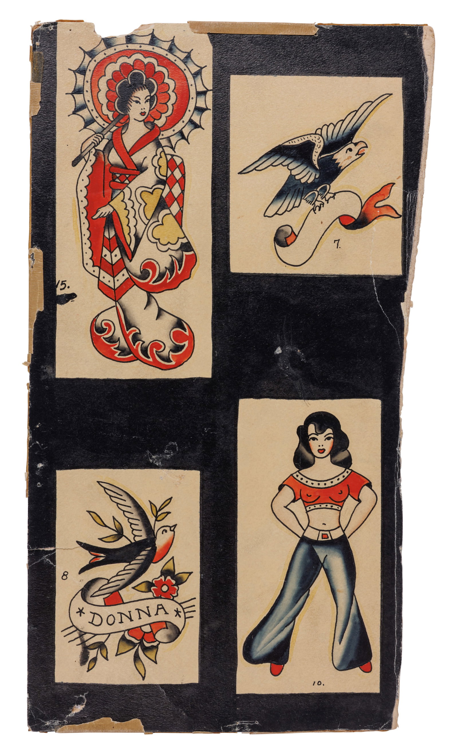Geisha and Other Tattoo Designs by Bert Grimm [Folk Art - Outsider] (Long Beach, ca. 1950) 15 x 8 (1 of 1)