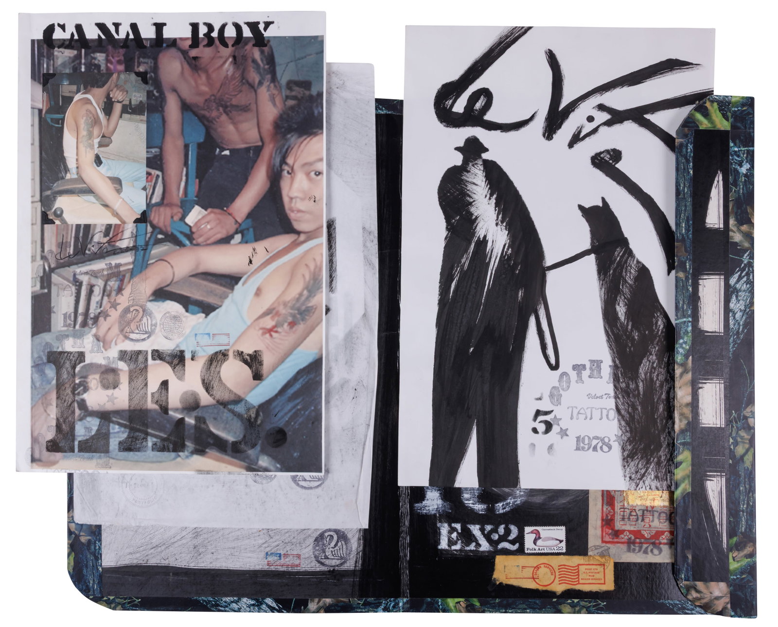 Mail Art Portfolio with Self-Portrait and Other Original Works by Thom DeVita [Tattoo - Lower East: Mail Art Portfolio with Self-Portrait and Other Original Works by Thom DeVita [Tattoo - Lower East Side - Bowery] (New York, ca. 2002) Mail art portfolio by Thom DeVita (1935-1998), New York, ca. 2002