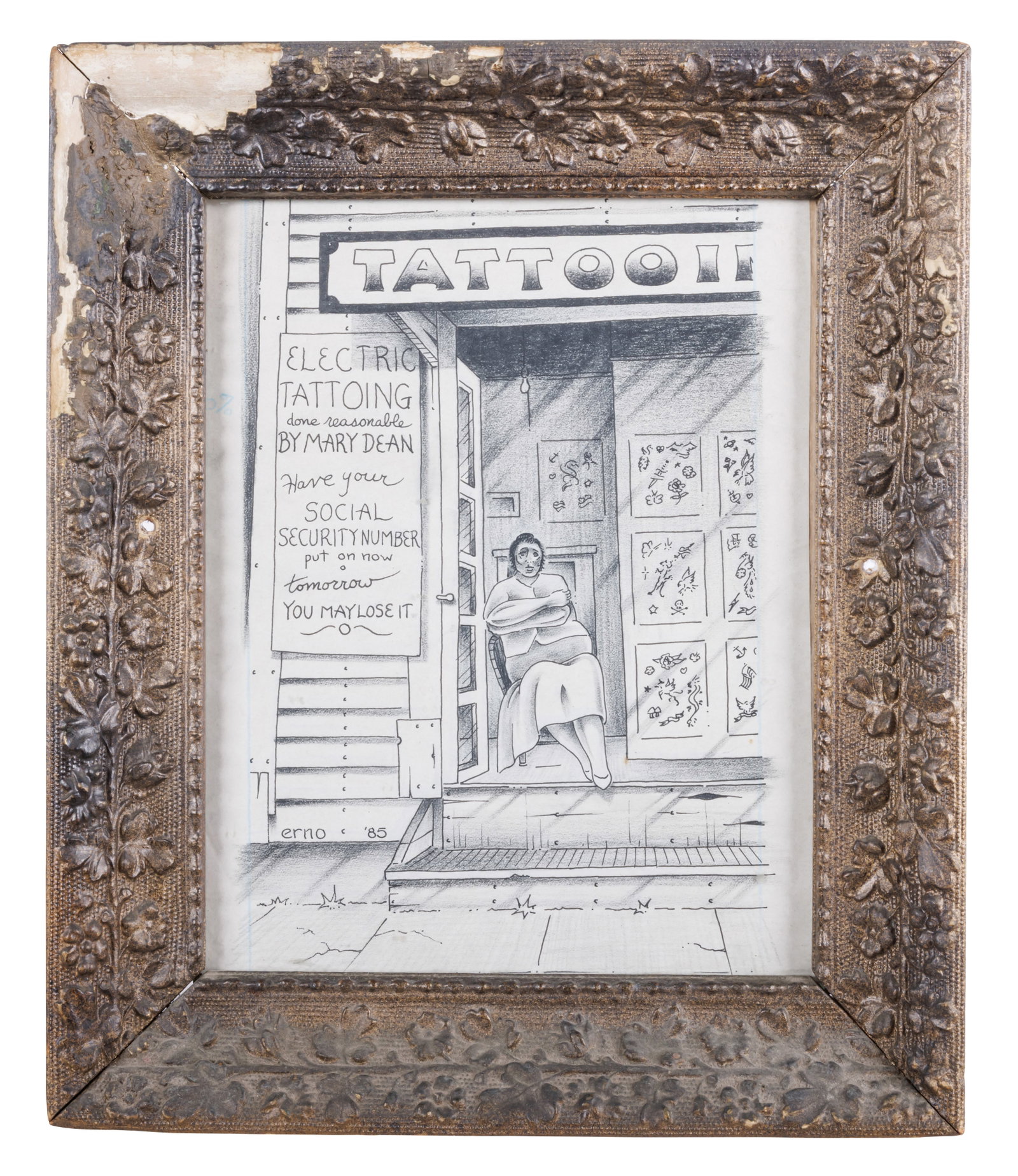 Cartoon of Houston Tattoo Artist Mary Dean by Erno Szabady [Women's History] (San Francisco, ca. (1 of 2)
