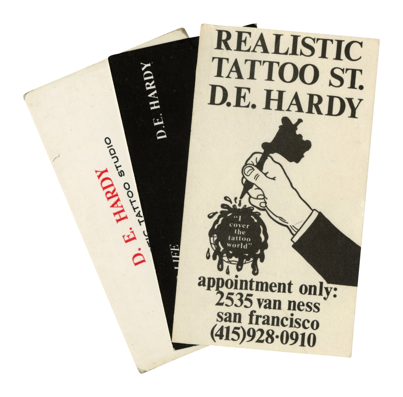 Three Ed Hardy Realistic Tattoo Studio Business Cards [Trade Card - Ephemera] (San Francisco, (1 of 2)