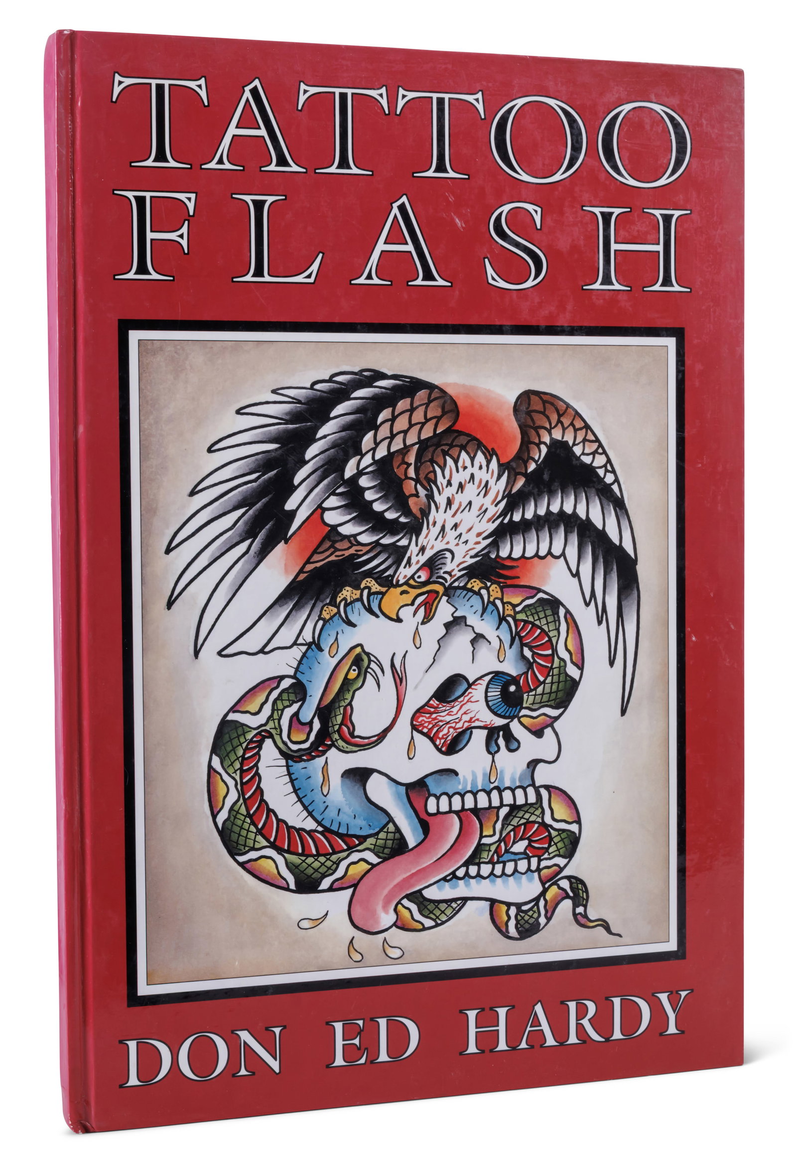 Tattoo Flash by Don Ed Hardy (Honolulu, 1990) 16 1/2 x 11 1/4 in. (41.9 x 28.6 cm.): Tattoo Flash by Don Ed Hardy (Honolulu, 1990) Honolulu: Hardy Marks Publications, 1990. First edition hardcover. 16 1/2 x 11 1/4 in. (41.9 x 28.6 cm.)