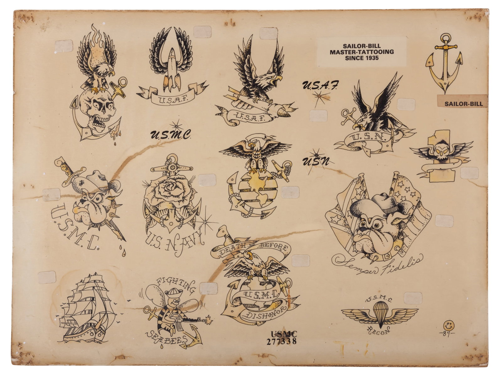 U.S. Military Tattoo Designs by "Sailor Bill" Killingsworth (Columbus, Georgia, ca. 1980) 15 x 20 (1 of 2)