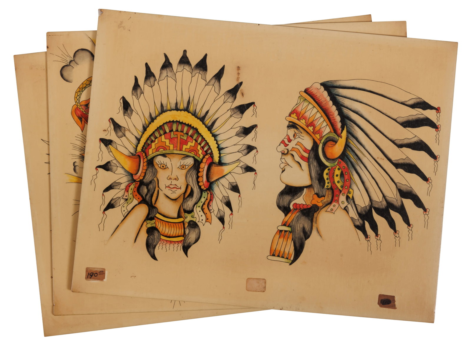 Three Sheets of Tattoo Flash by John Wesley Harden [Folk Art - Outlaws Motorcycle Club] (Birmingham, (1 of 5)