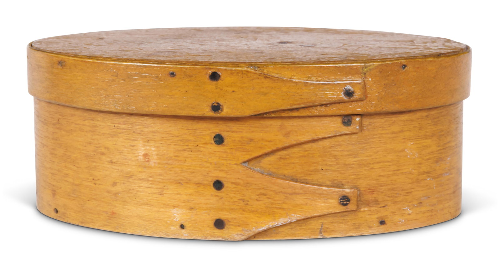 Small Shaker Oval Box in Chrome Yellow (New Lebanon, New York, ca. 1850) 1 1/2 x 2 1/2 x 3 3/4 in. (1 of 8)