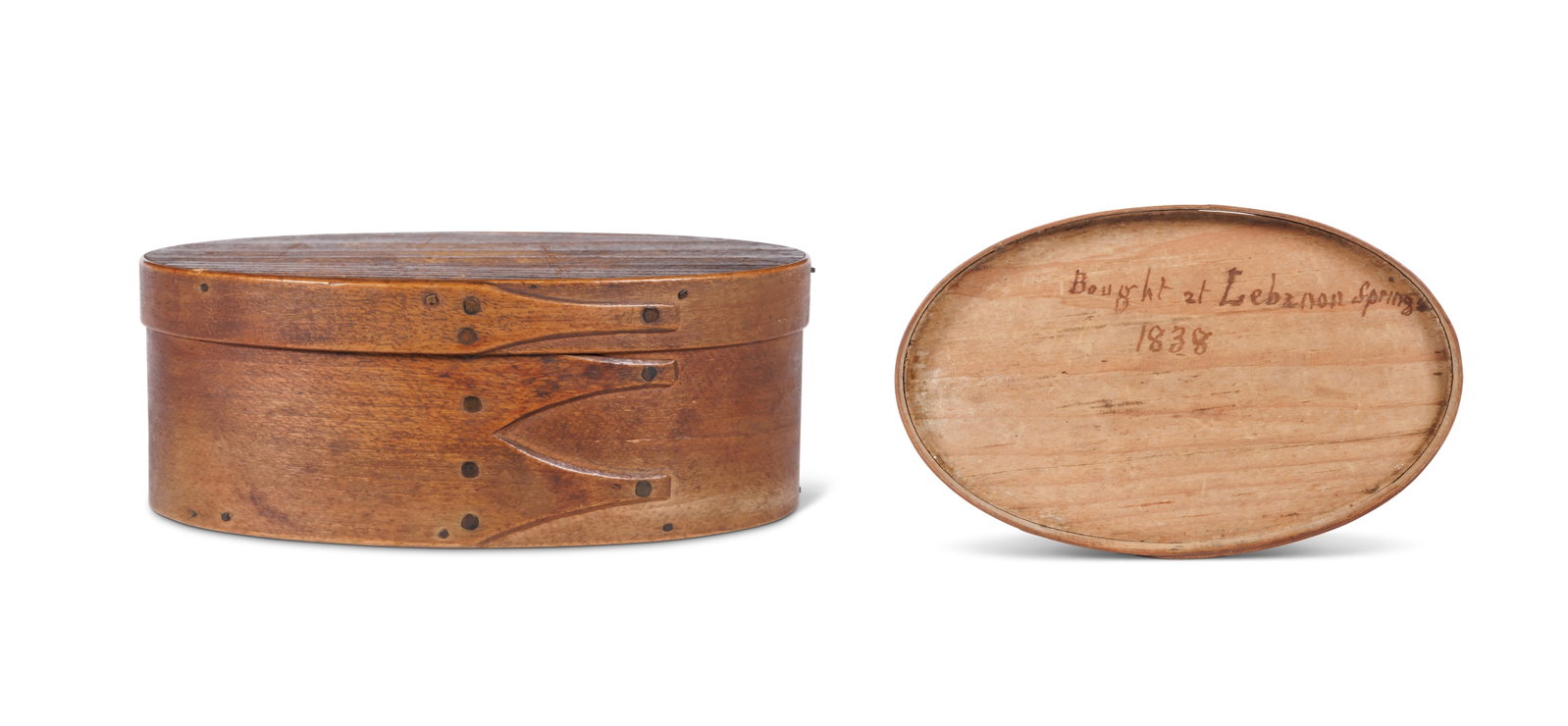 Inscribed Shaker Oval Box (New Lebanon, New York, ca. 1840) 1 3/4 x 2 3/4 x 4 1/2 in. (4.4 x 7 x (1 of 8)