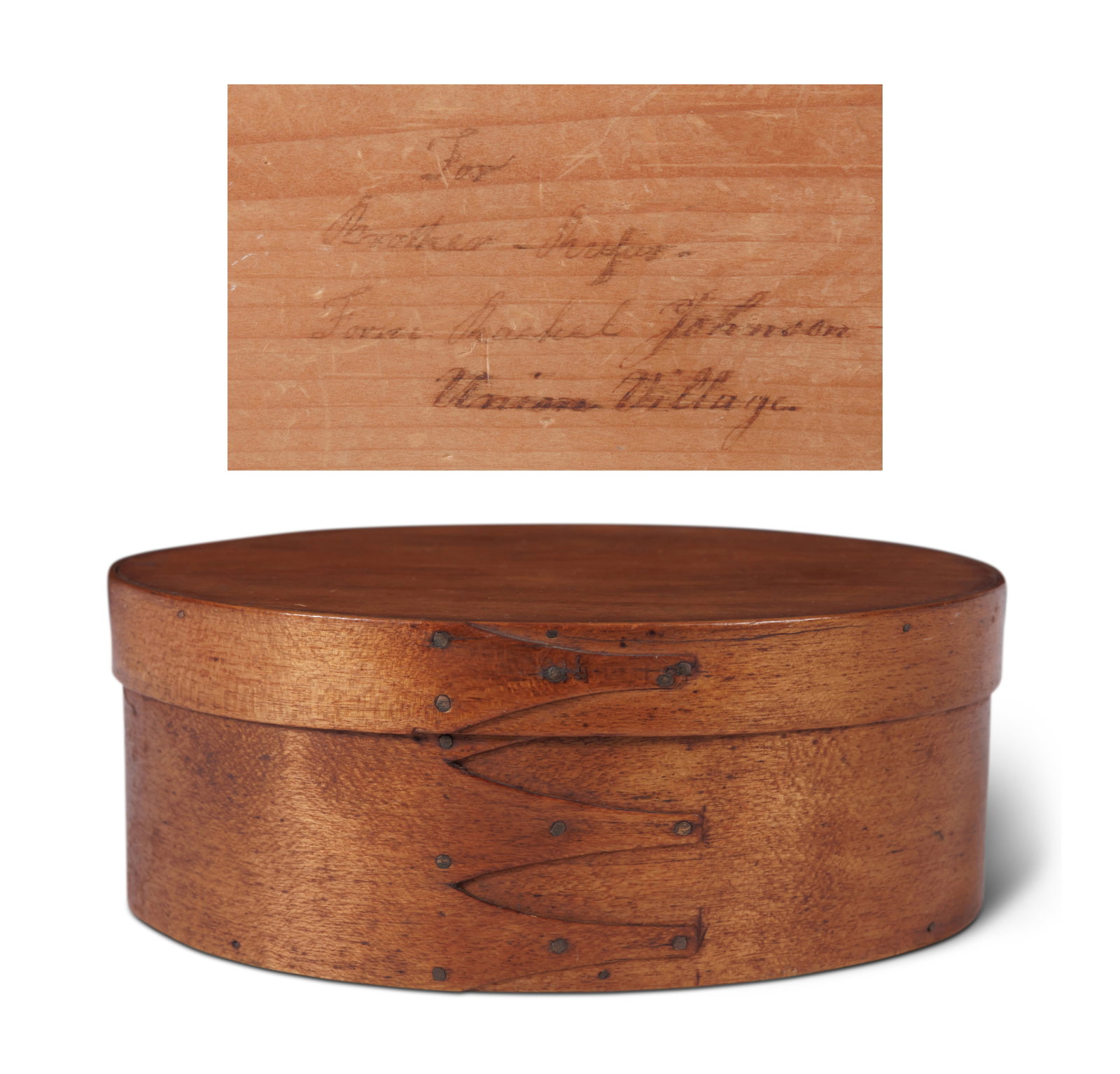Oval Shaker Box Gifted to Elder Rufus Bishop, Union Village (Likely New Lebanon, New York, ca. 1830) (1 of 7)