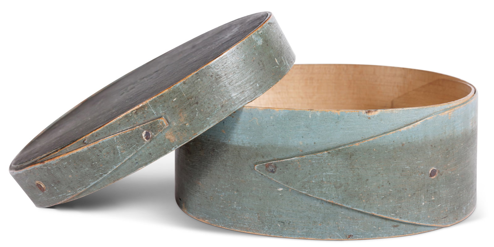 Oval Pantry Box in Blue Paint by Levi Beal [Folk Art - Hingham - Cooper] (Hingham, Massachusetts, (1 of 7)