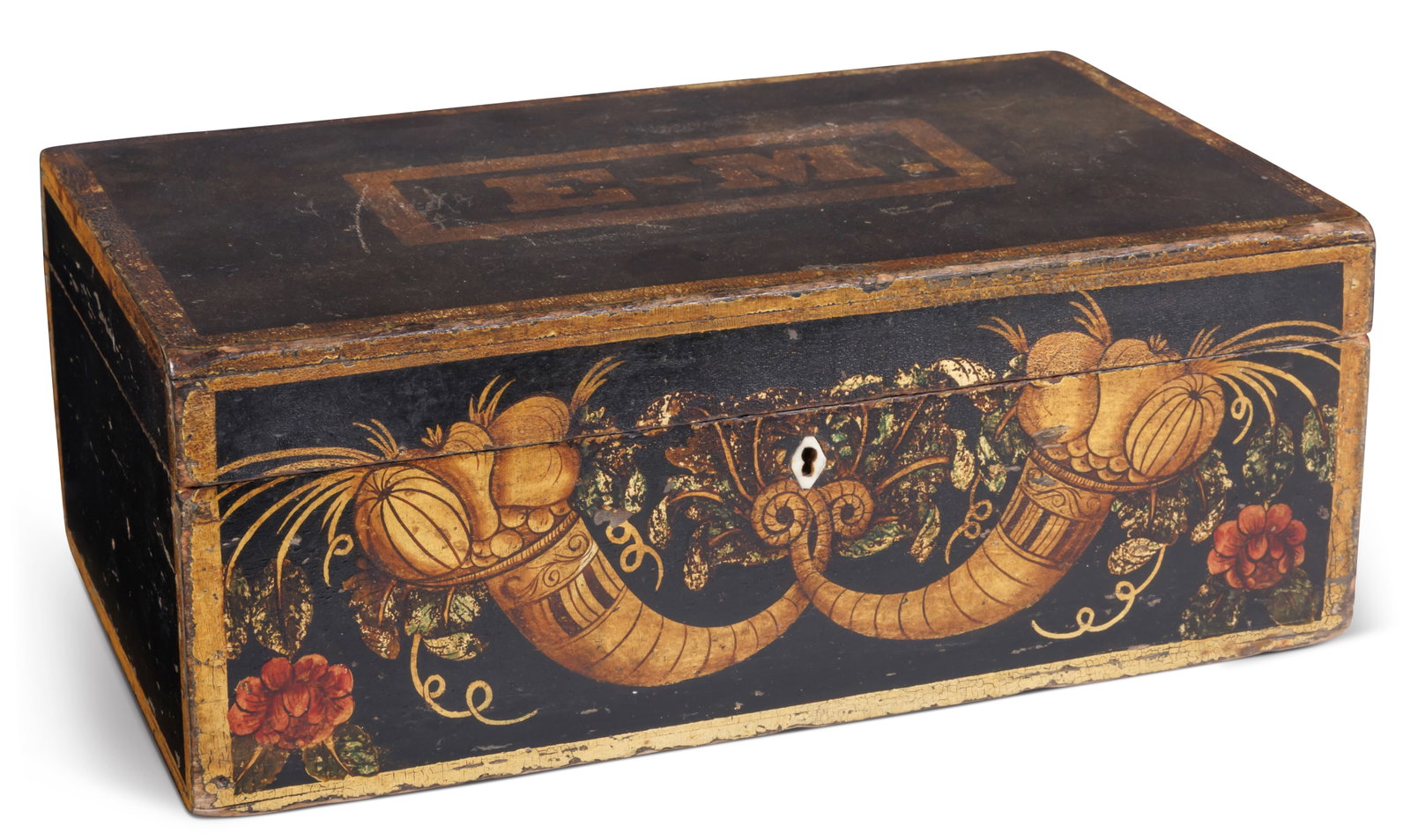 Small Paint-Decorated Box with Cornucopia [Folk Art] (American, ca. 1830) 4 3/4 x 12 x 7 1/4 in. (1 of 8)