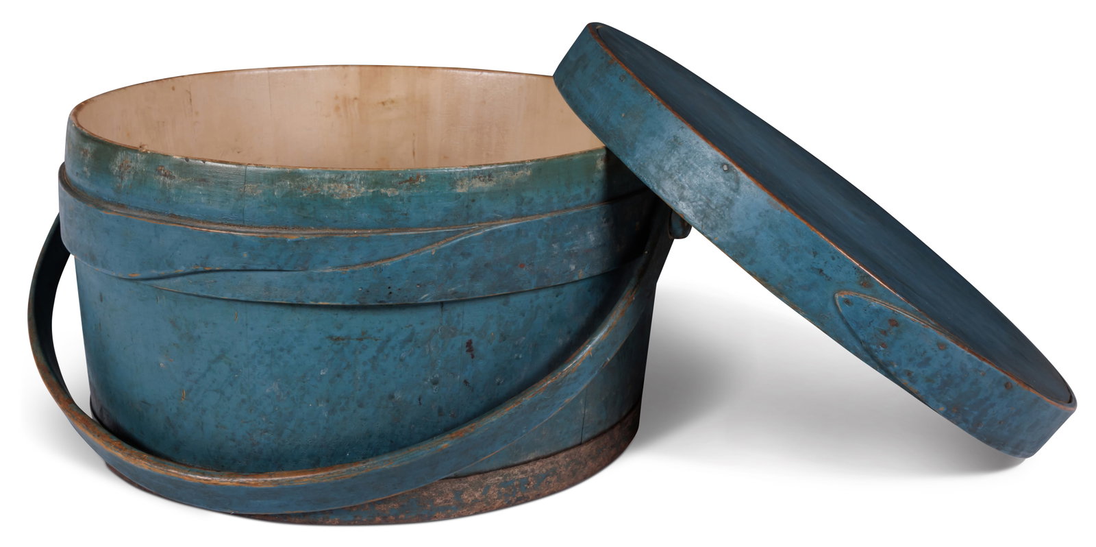 Round Box with Swing Handle in Blue Paint [Pantry - Firkin] (New England, ca. 1850) 6 1/2 x 11 1/2 (1 of 11)