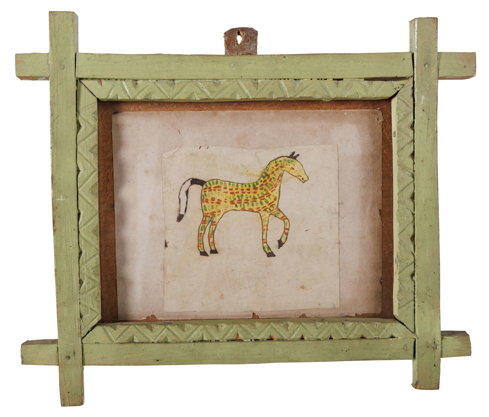 Spotted Horse Watercolor Fraktur Drawing, Pennsylvania [Folk Art] (Pennsylvania, early to mid 19th (1 of 2)