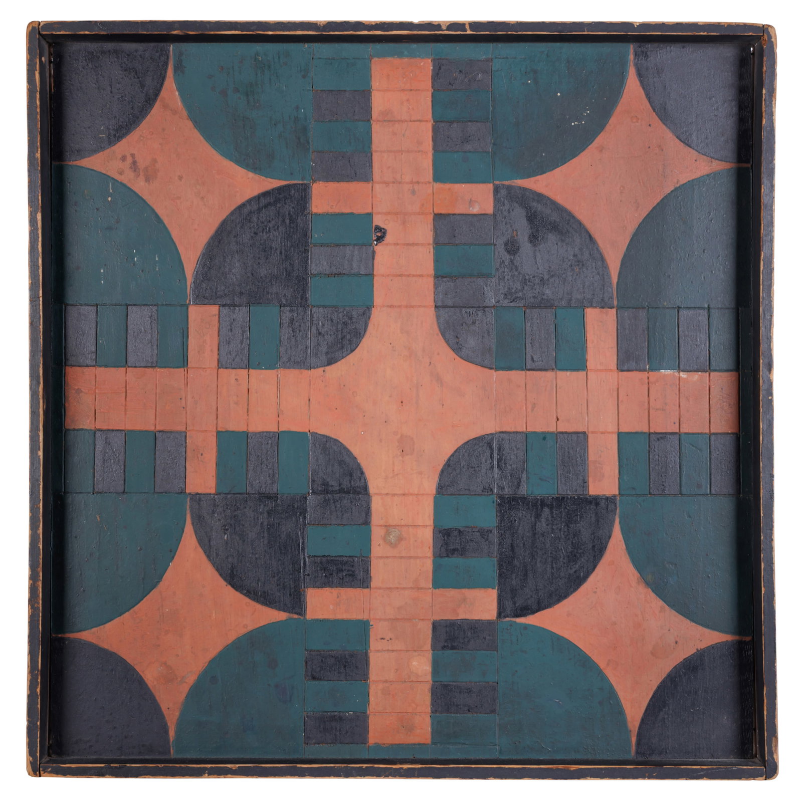 Paint-Decorated Parcheesi Game Board [Folk Art - Amusement] (American, late 19th century) 19 3/4 x (1 of 2)