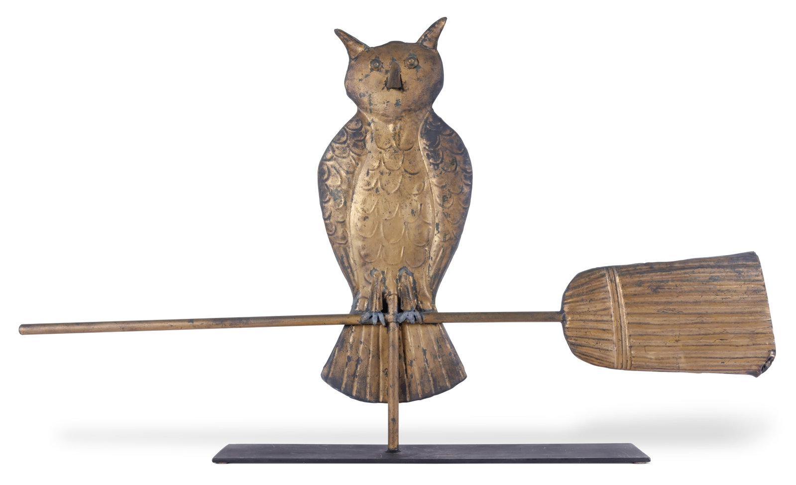 Owl on Broom Gilt Copper Weathervane, J.W. Fiske [Folk Art] (New York, ca. 1890) 22 x 42 in. (55.9 x (1 of 10)