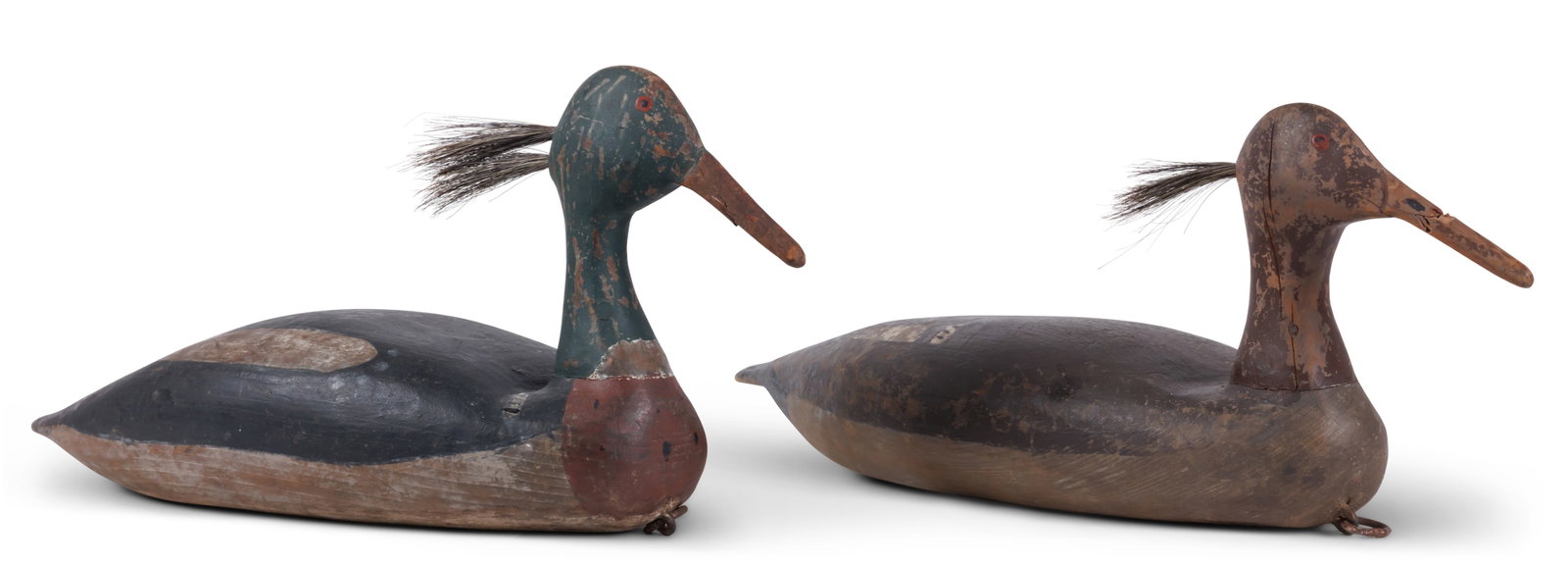Pair of Carved and Painted Merganser Duck Decoys [Folk Art] (American, late 19th century) largest 7 (1 of 13)
