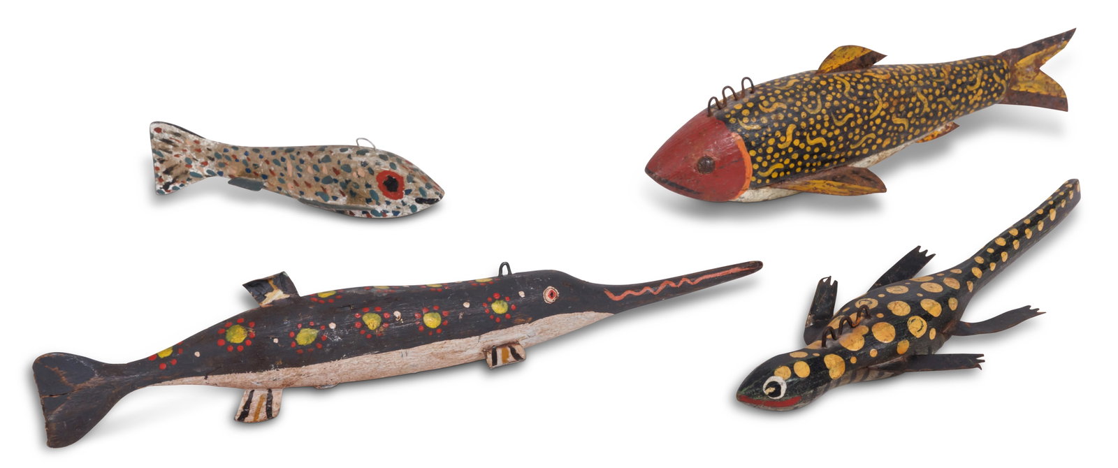 Group of Four Antique Carved and Paint Decorated Fishing Lures [Folk Art - Decoy] largest 2 x 2 x 10 (1 of 7)