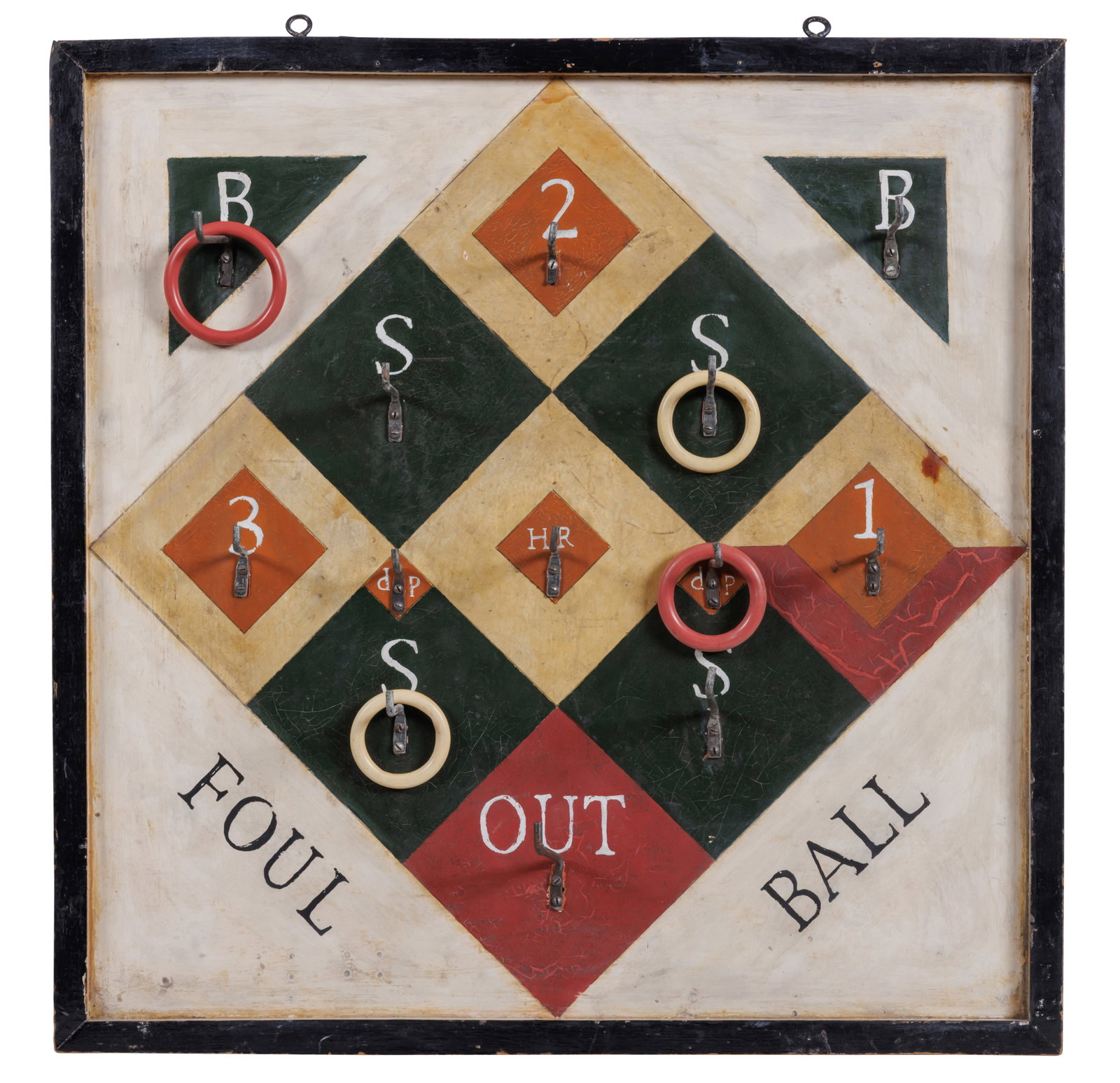 Baseball Ring Toss Game Board [Folk Art - MLB] (American, ca. 1940) 25 x 25 in. (63.5 x 63.5 cm.) (1 of 5)