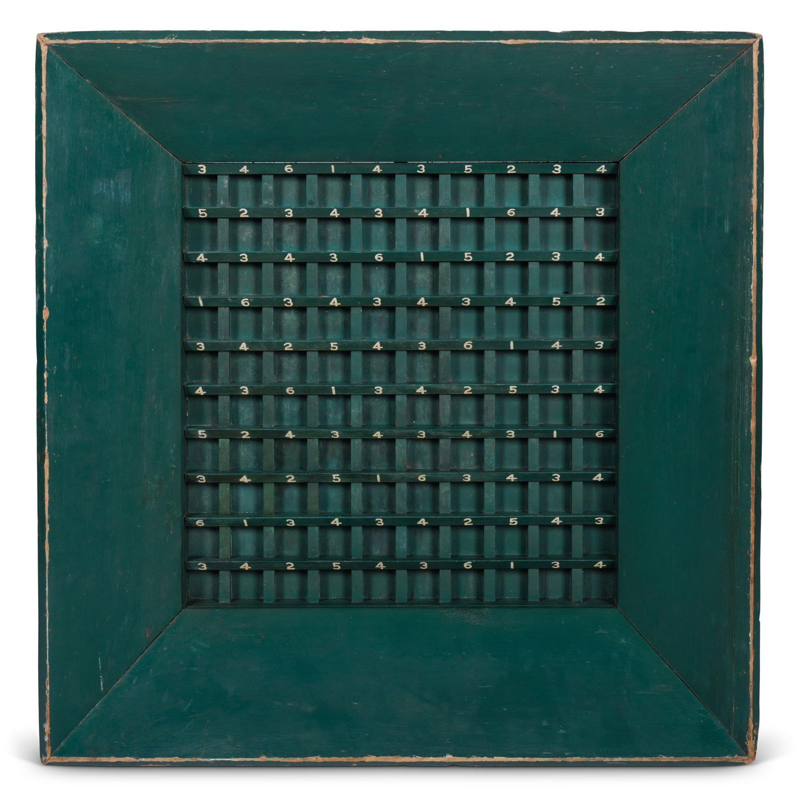 Sculptural Carnival Game Board in Green Paint [Folk Art - Marbles - Ball Toss] (American, mid-20th (1 of 4)