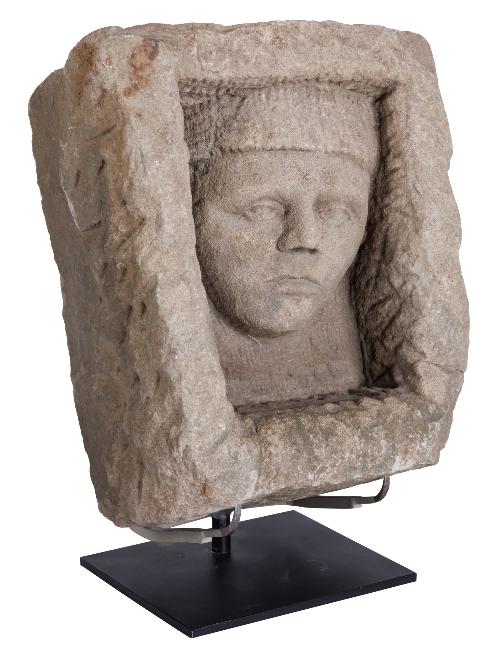Carved Stone Face with Solemn Expression [Folk Art - Outsider - Sculpture] (19th or 20th century) 12 (1 of 8)
