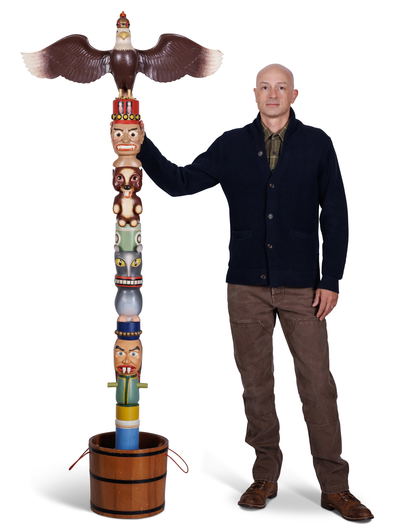 Exceptional Maine Carved Totem Pole by Lucien Lavoie [Folk Art - Outsider - Self-Taught] (Lewiston, (1 of 12)