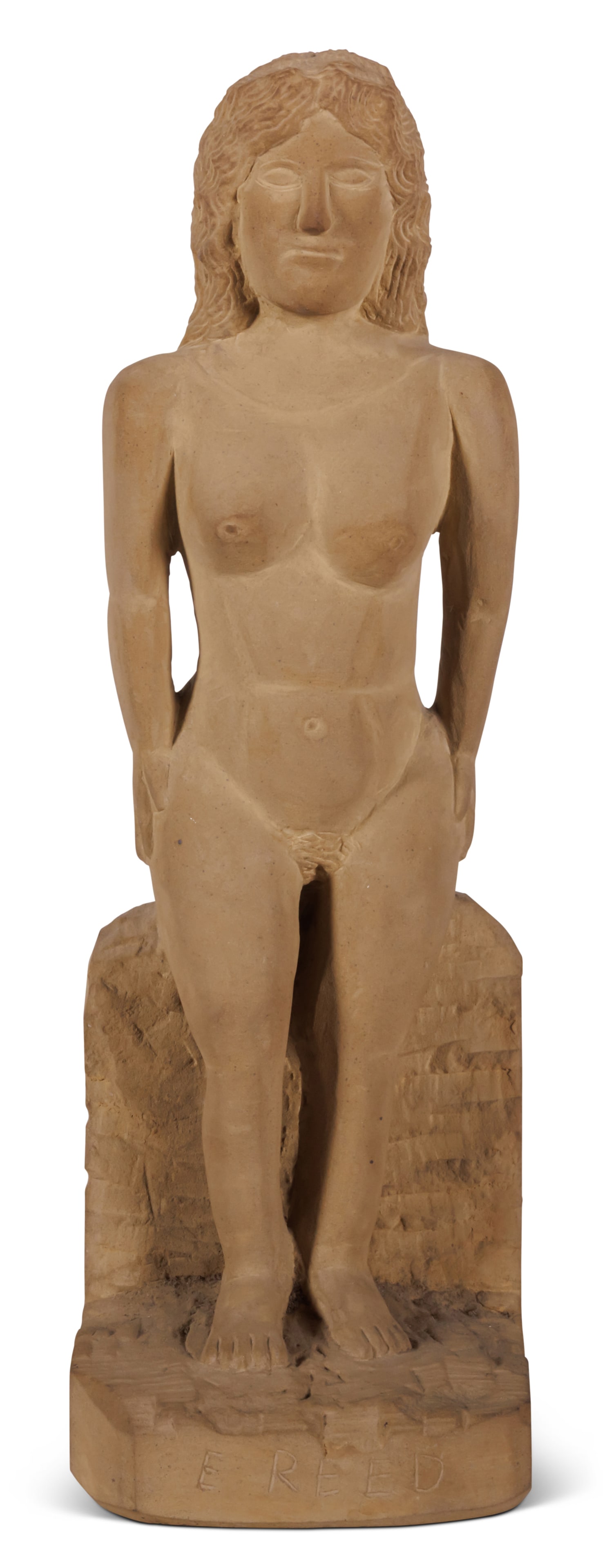 Ernest "Popeye" Reed, Carved Stone Figure of a Nude Woman [Folk Art - Outsider - Sculpture] (Ohio,: Ernest "Popeye" Reed, Carved Stone Figure of a Nude Woman [Folk Art - Outsider - Sculpture] (Ohio, ca. 1975) Standing nude woman by Ernest "Popeye" Reed (1919?1985), Jackson County, Ohio, ca. 1975. Si