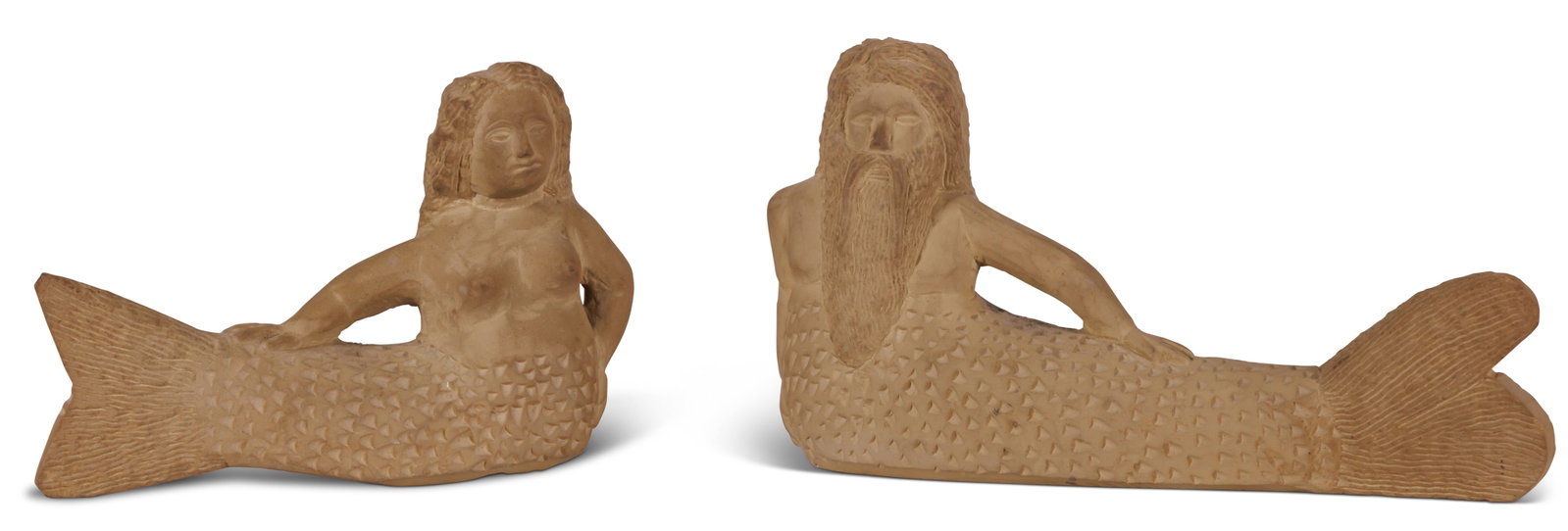 Ernest "Popeye" Reed, Carved Stone Mermaid and Merman [Folk Art - Outsider - Sculpture] (Ohio, ca.: Ernest "Popeye" Reed, Carved Stone Mermaid and Merman [Folk Art - Outsider - Sculpture] (Ohio, ca. 1975) Reclining mermaid and merman by Ernest "Popeye" Reed (1919?1985), Jackson County, Ohio, ca. 197
