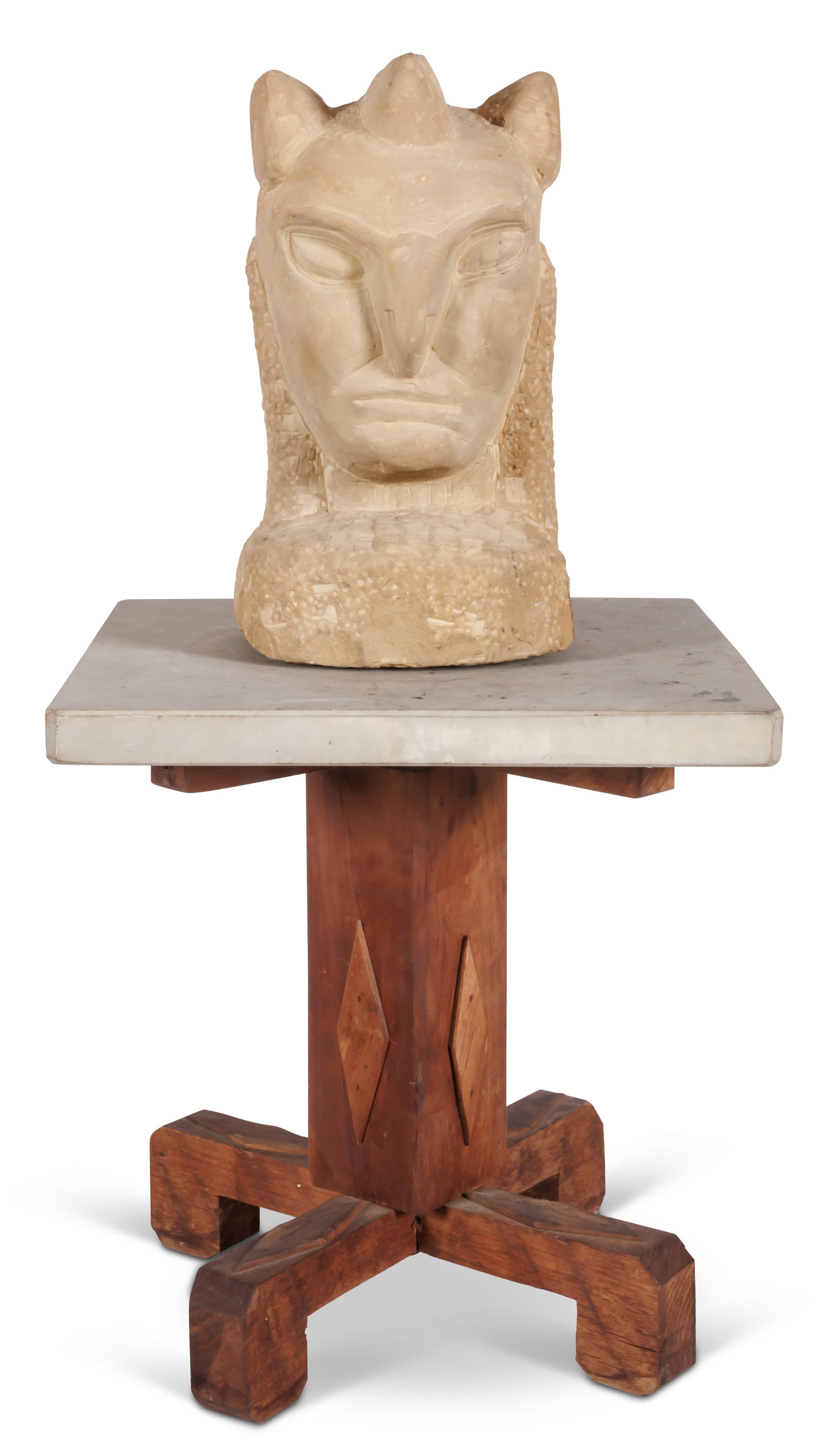 Ernest "Popeye" Reed, Carved Stone Medicine Man and Table [Folk Art - Outsider - Sculpture] (Ohio, (1 of 17)