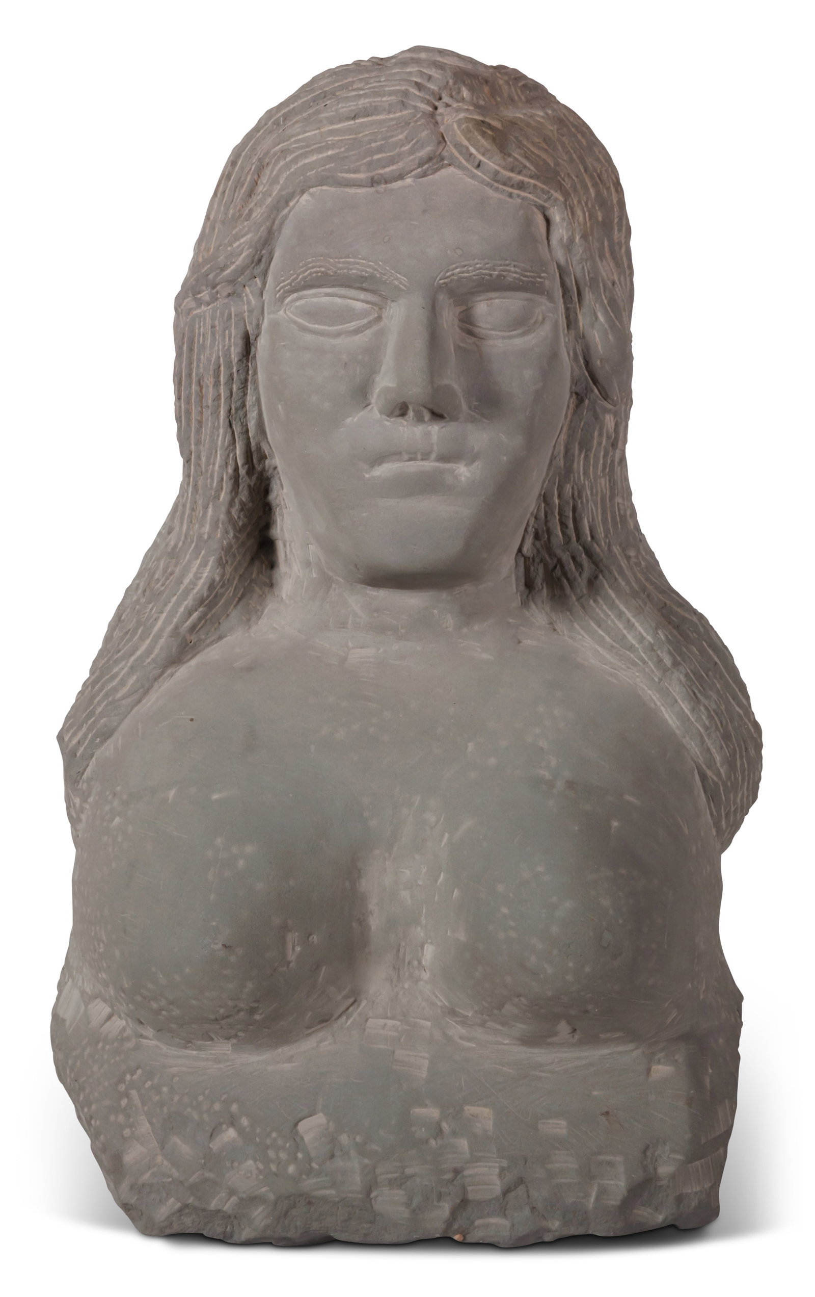 Ernest "Popeye" Reed, Carved Stone Bust of a Woman [Folk Art - Outsider - Sculpture] (Ohio, ca. (1 of 5)