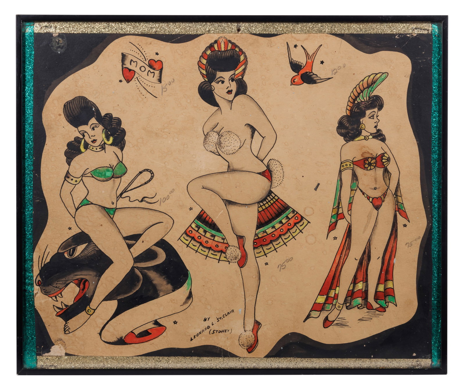 Stoney St. Clair, Panther Head Pin-Up Girl and Other Tattoo Designs [Folk Art - Outsider] (Tampa, (1 of 2)