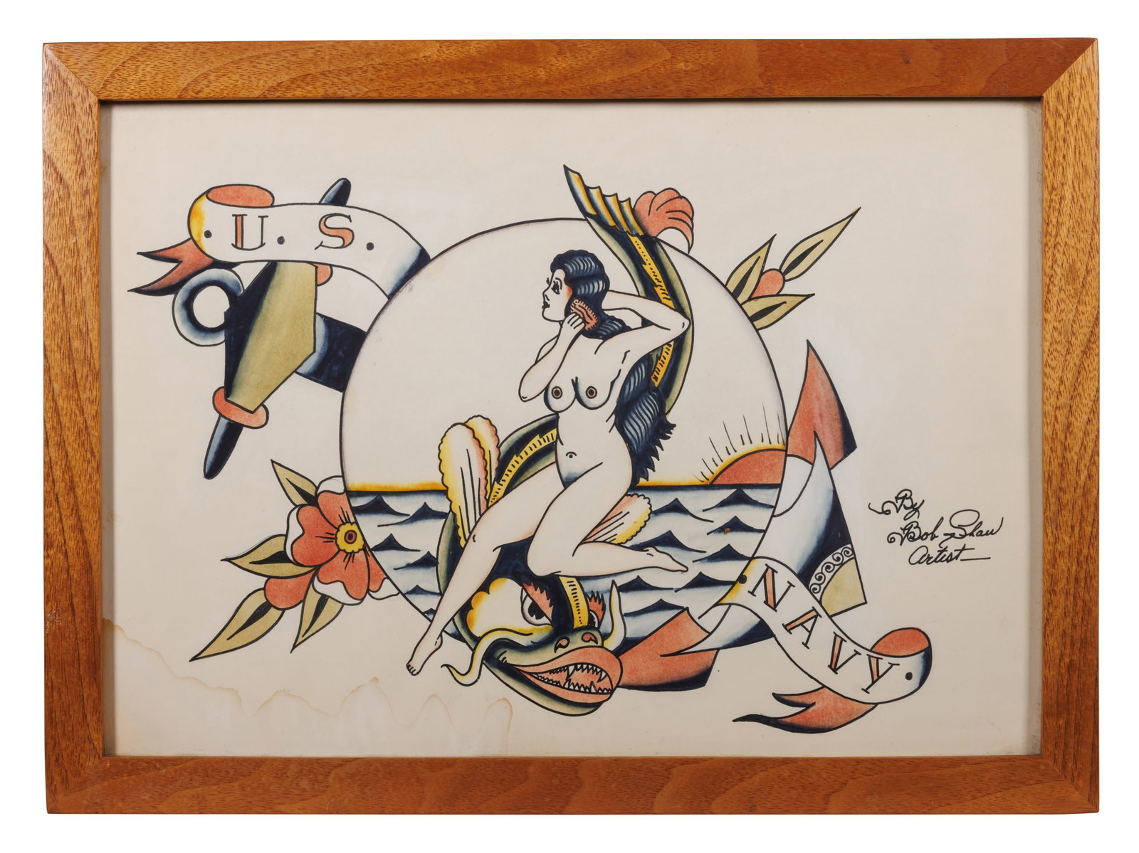 Bob Shaw, US Navy Tattoo Design [Folk Art - Outsider] (Biloxi, Mississippi, ca. 1958) Sight: 10 x 14 (1 of 2)