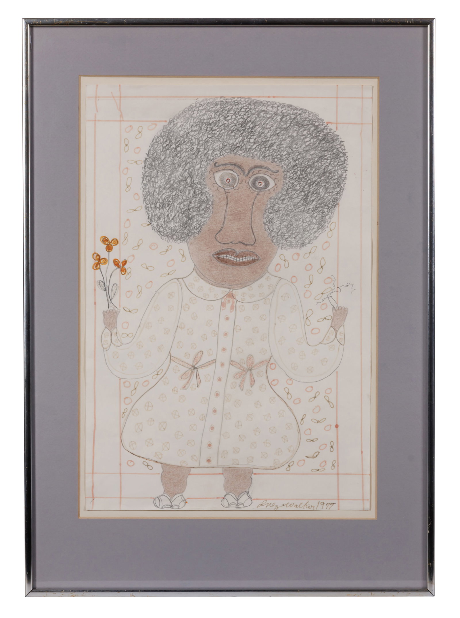 Inez Nathaniel Walker, Girl Smoking a Cigarette [Outsider Art - Self-Taught] (New York, 1977) 17 3/4 (1 of 4)