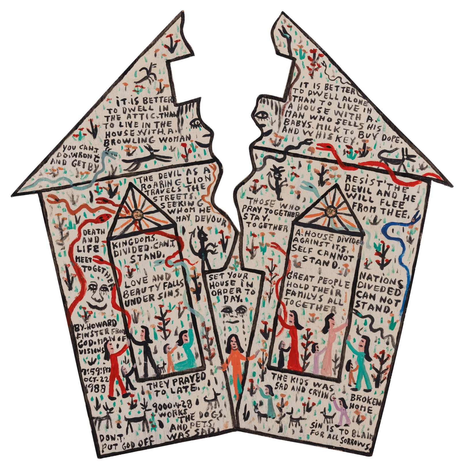 House Divided by Howard Finster [Outsider Art - Self-Taught] (Summerville, Georgia, 1988) 19 1/2 x (1 of 2)
