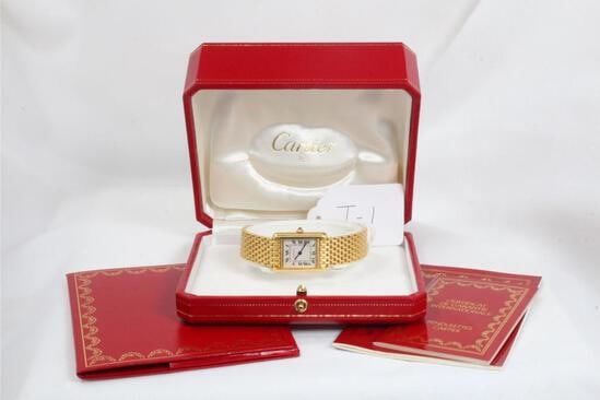 Cartier Small Louis Tank Quartz 18k Yellow Gold 'Grain de Riz' Mesh Bracelet Wristwatch (1 of 1)
