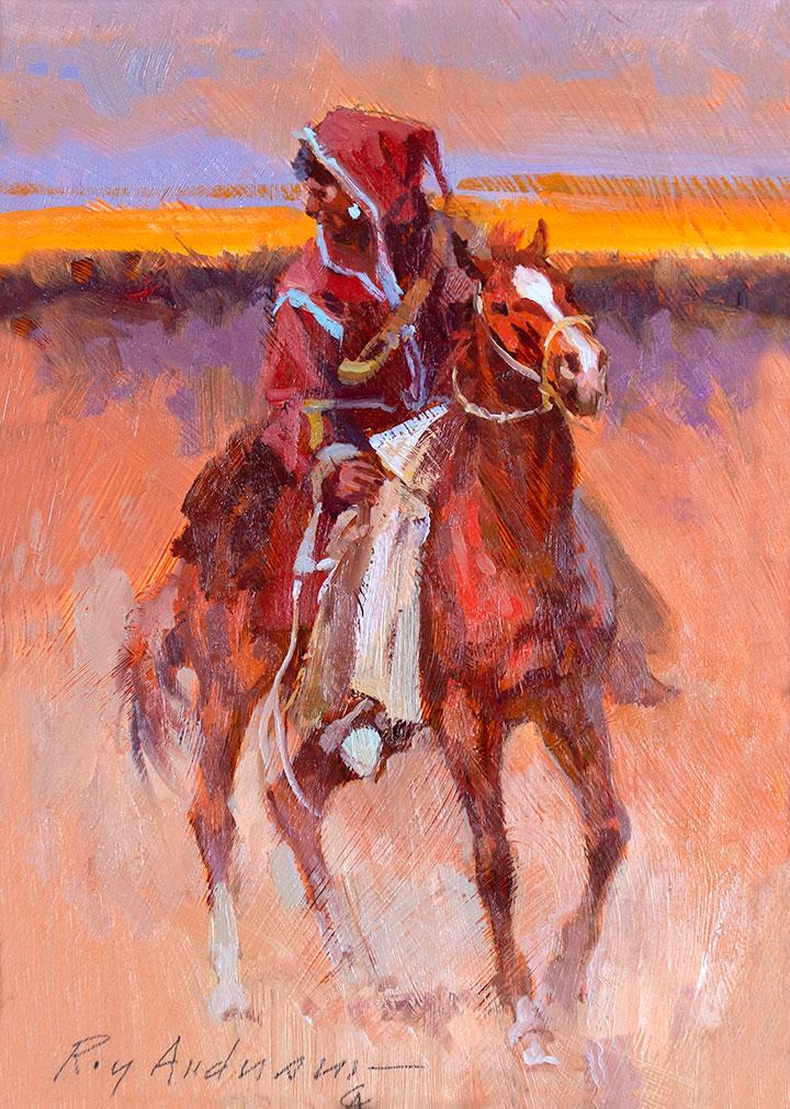 The Red Capote by Roy Andersen (1930-2019): Roy Andersen (1930-2019), oil on board, 7 x 5, signed lower left: Roy Andersen - CA