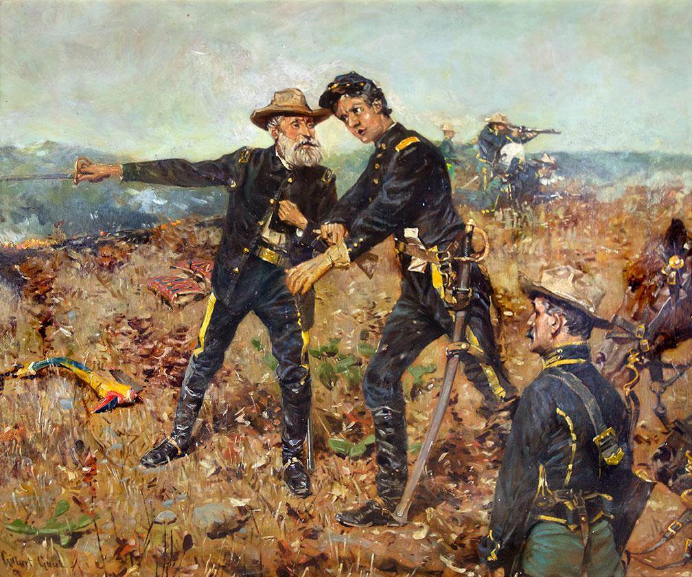 General Philip Sheridan by Gilbert Gaul (1855-1919): Gilbert Gaul (1855-1919), oil on board, 27 3/8 x 33 1/8, signed lower left: Gilbert Gaul _