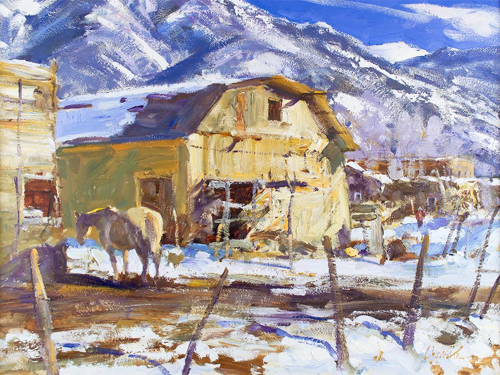 First Snow - El Salto, NM by Walt Gonske (1942- ): Walt Gonske (1942- ), oil on board, 18 x 24, signed lower right: Gonske verso: titled and signed