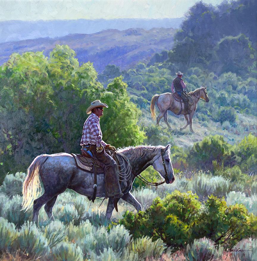 Sixes Born and Raised by Martin Grelle (1954- ): Martin Grelle (1954- ), oil on canvas, 28 x 28, signed lower right: (cross) MARTiN GRELLE Â©2012 CA verso: titled, signed, dated