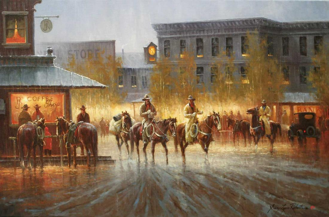 JR's Coffee Shop by Gary Lynn Roberts (1953- ): Gary Lynn Roberts (1953- ), oil on canvas, 24 x 36, signed lower right: Gary Lynn Roberts Â©