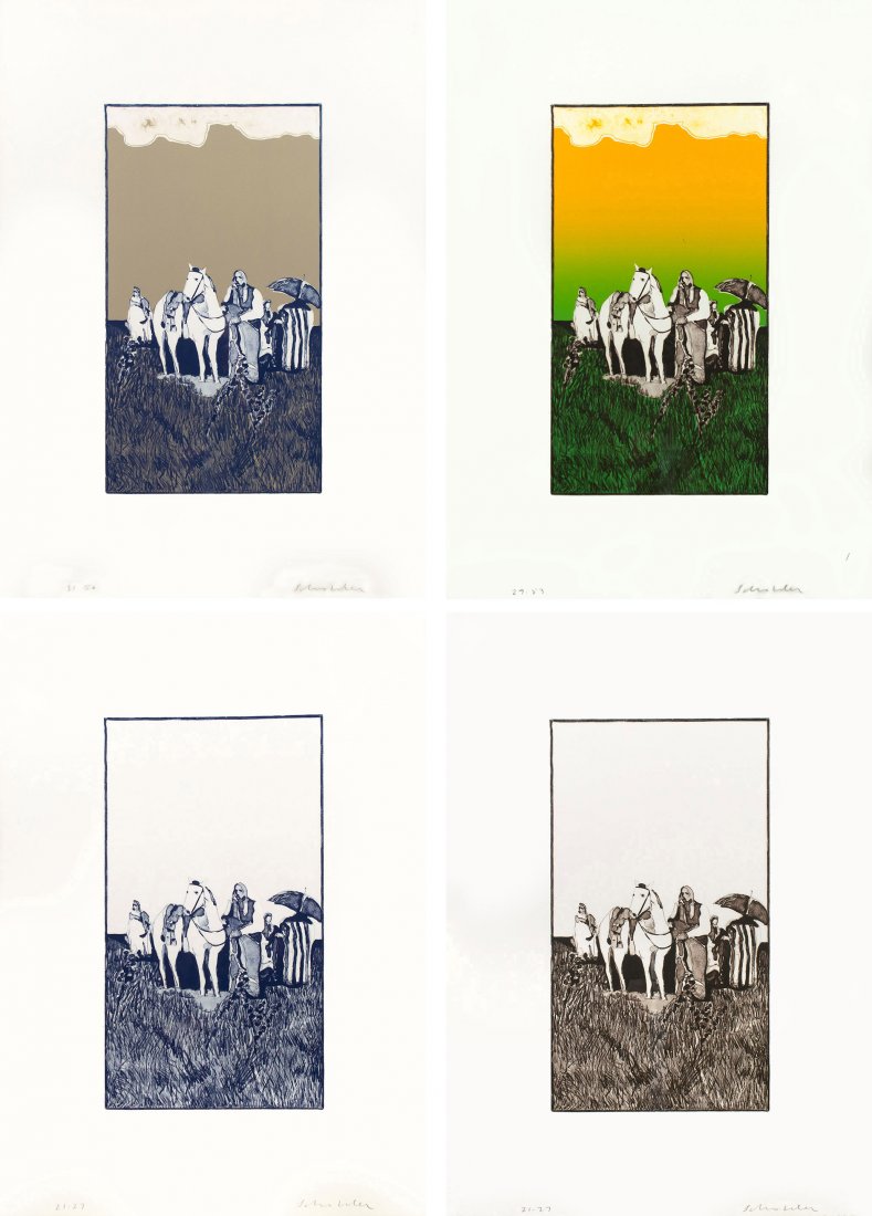 Set of Four (Indian Landscape States) by Fritz Scholder: Fritz Scholder (1937-2005), lithograph, 18 x 10 (each),