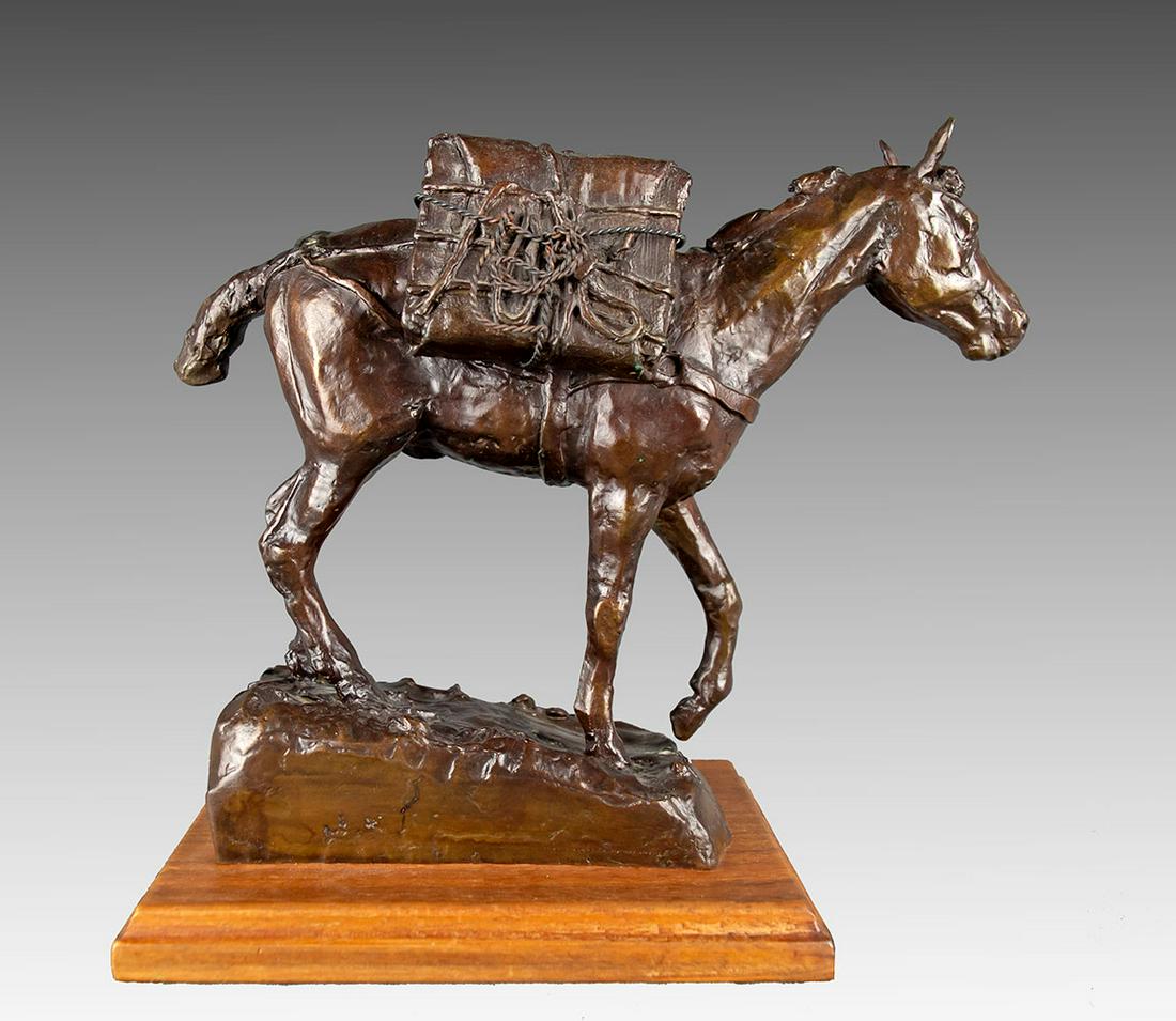 Packhorse by Ace Powell (1912-1978): Ace Powell (1912-1978), bronze 25/35, 7 3/4 x 9 1/2 x 4, inscribed center verso: (artist cipher) PoweLL 37 25/35